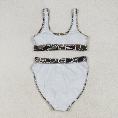 S0565 Adult Women Duck Brown Camo Top Bottom Swimsuits Set