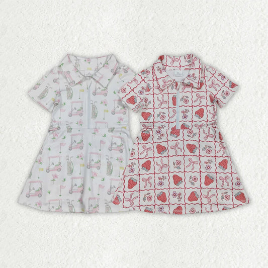 Sibling Baby Girls Short Sleeves Flowers Golf Zipper Knee Length Dresses 5.9