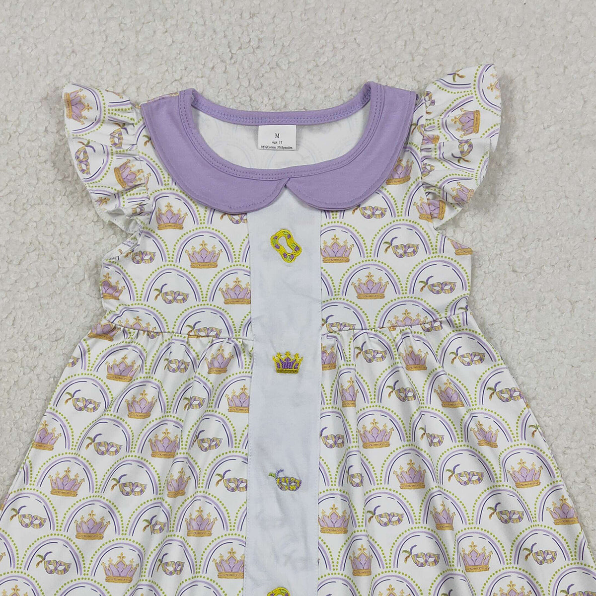 RTS GSD2891 Embroidery Crowns Masks Baby Girls Mardigras Collar Checked Knee Length Dresses