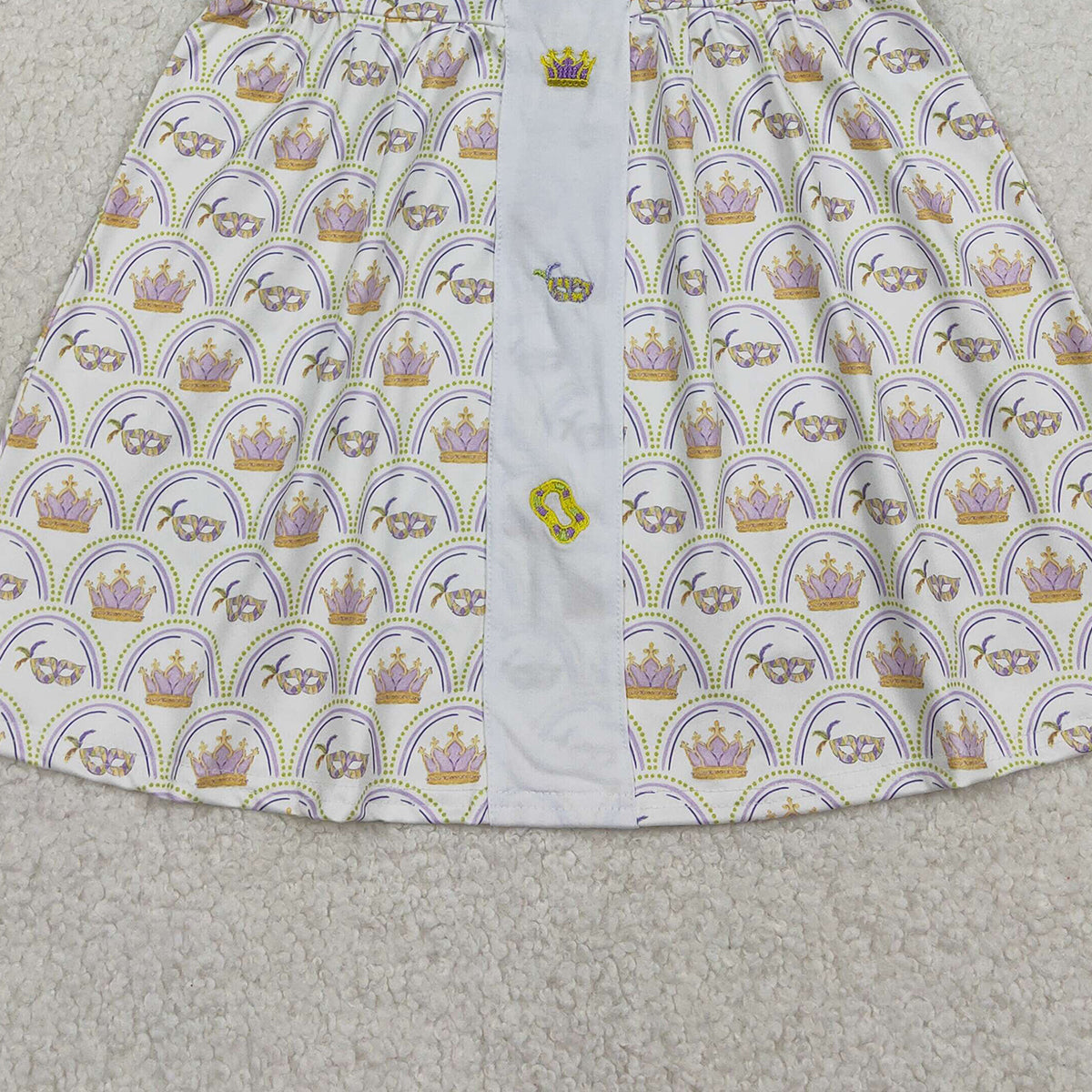 RTS GSD2891 Embroidery Crowns Masks Baby Girls Mardigras Collar Checked Knee Length Dresses