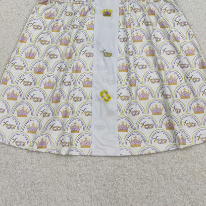 RTS GSD2891 Embroidery Crowns Masks Baby Girls Mardigras Collar Checked Knee Length Dresses