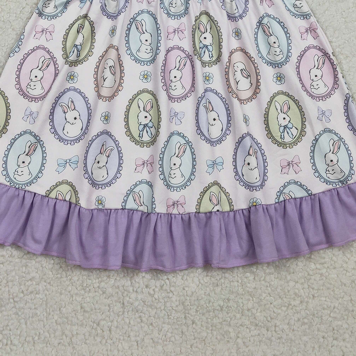 RTS GSD2863 Baby Girls Bows Rabbits Easter Ruffle Knee Length Dresses