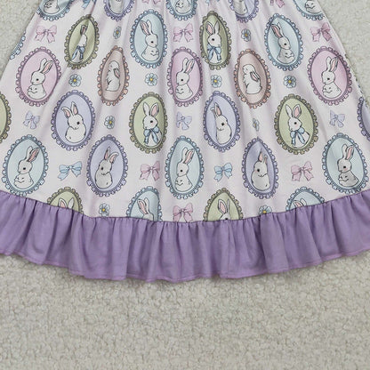 RTS GSD2863 Baby Girls Bows Rabbits Easter Ruffle Knee Length Dresses