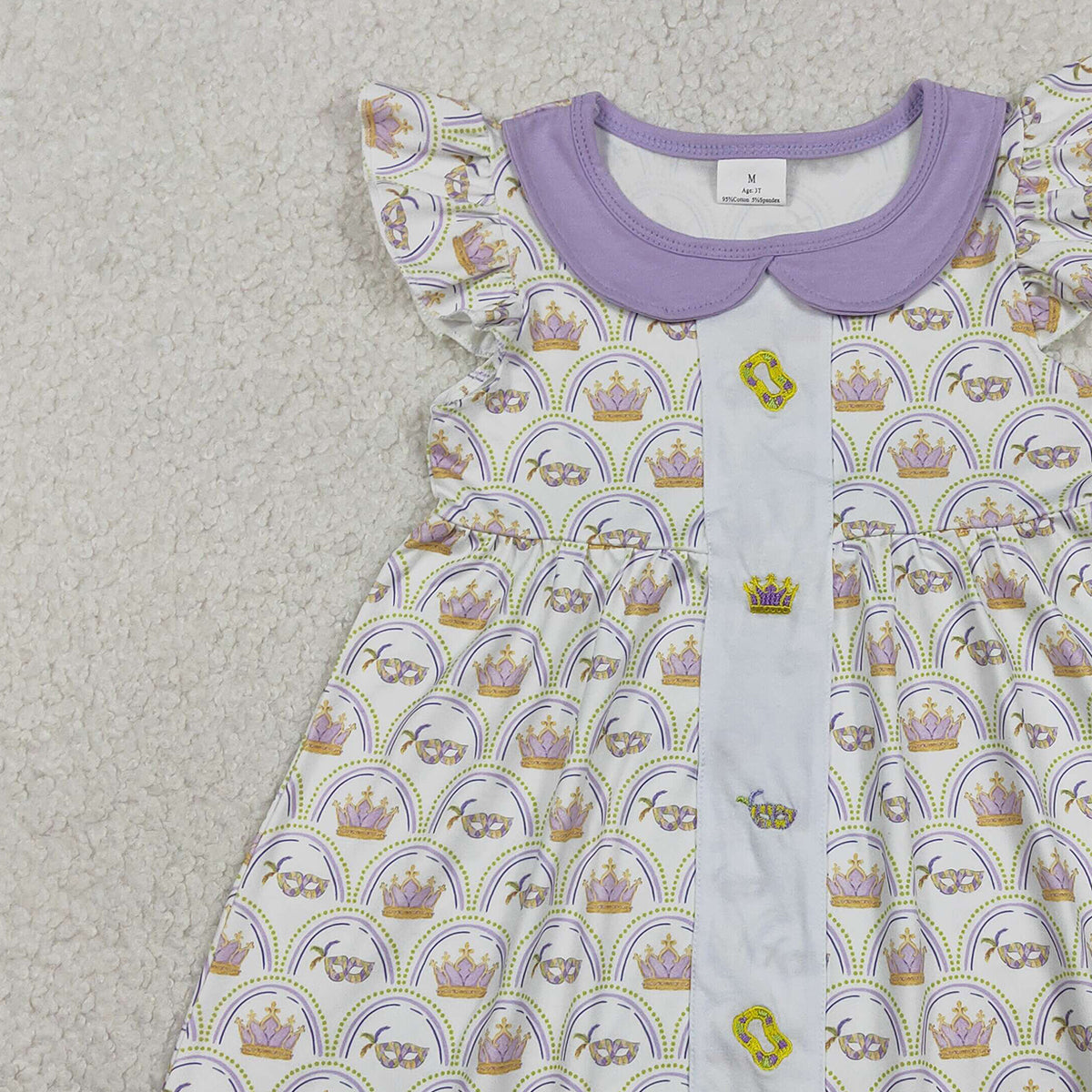 RTS GSD2891 Embroidery Crowns Masks Baby Girls Mardigras Collar Checked Knee Length Dresses