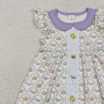RTS GSD2891 Embroidery Crowns Masks Baby Girls Mardigras Collar Checked Knee Length Dresses