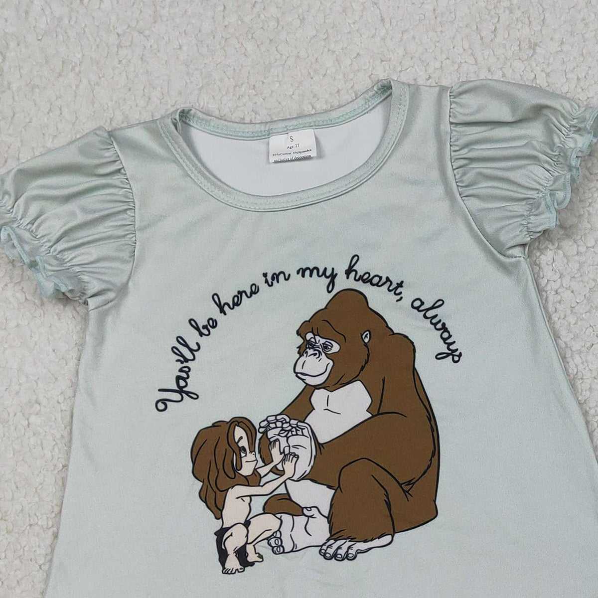 RTS GSSO2906 Baby Girls Cartoon Monkeys Scallop Tunic Checked Pockets Shorts Clothes Sets