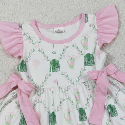 RTS GSSO3063 Baby Girls Flowers Golf Checked Bows Tunic Ruffle Shorts Clothes Sets