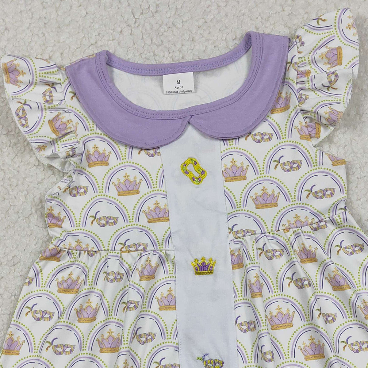 RTS GSD2891 Embroidery Crowns Masks Baby Girls Mardigras Collar Checked Knee Length Dresses