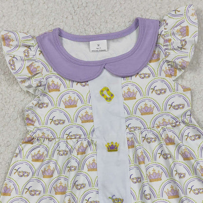 RTS GSD2891 Embroidery Crowns Masks Baby Girls Mardigras Collar Checked Knee Length Dresses