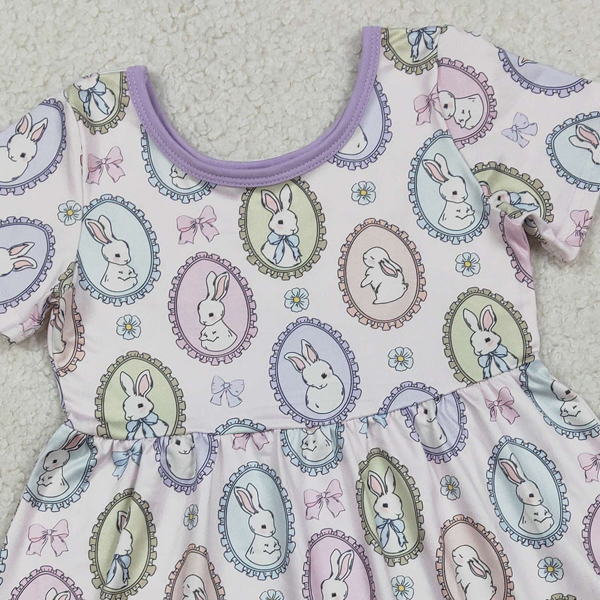 RTS GSD2863 Baby Girls Bows Rabbits Easter Ruffle Knee Length Dresses