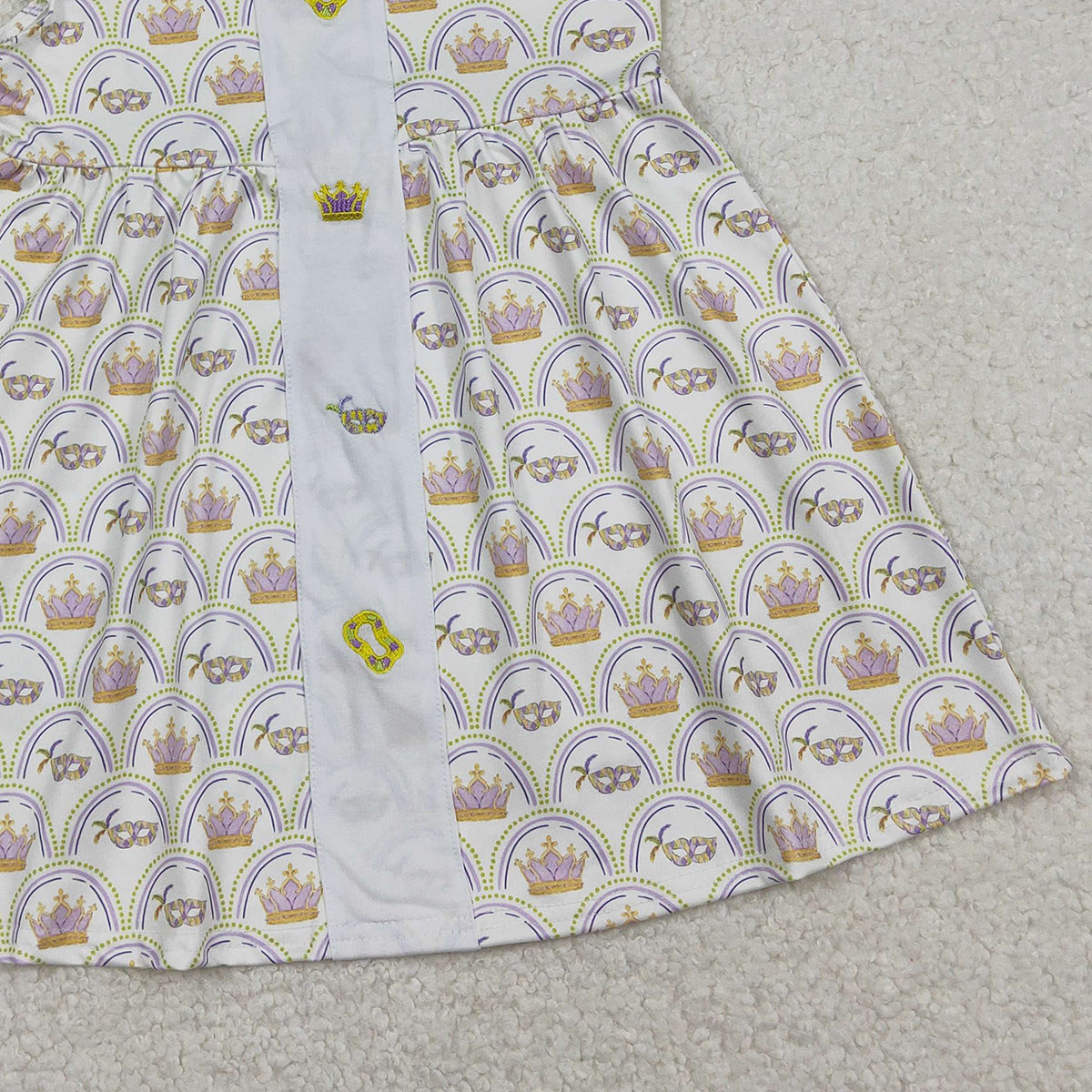 RTS GSD2891 Embroidery Crowns Masks Baby Girls Mardigras Collar Checked Knee Length Dresses