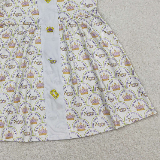 RTS GSD2891 Embroidery Crowns Masks Baby Girls Mardigras Collar Checked Knee Length Dresses