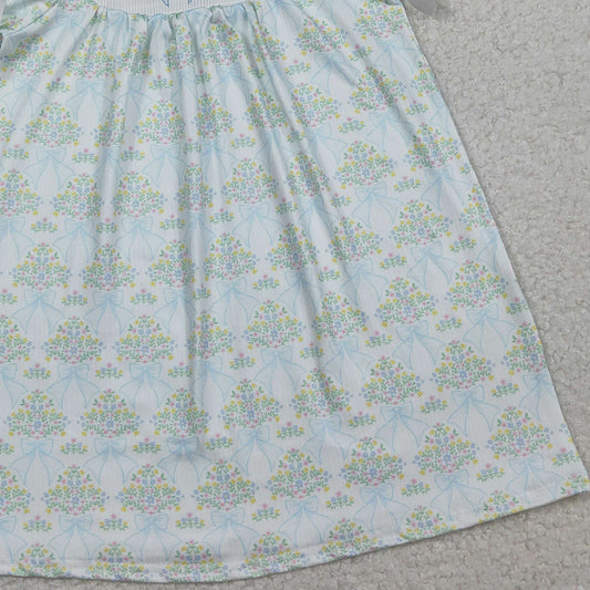 RTS GSD3046 Smocked Bows Baby Girls Flowers Short Ruffle Sleeve Knee Length Dresses