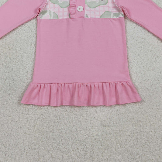 RTS GT1402 Baby Girls Pink Checked Golf Flags Button Polo Shirts Top