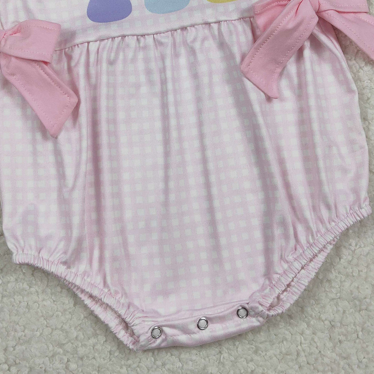 RTS SR3767 Baby Girls Pink Checked Rabbits Bows Easter Ruffle Rompers
