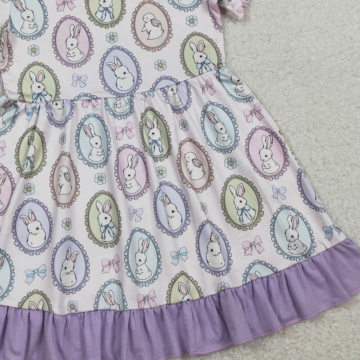 RTS GSD2863 Baby Girls Bows Rabbits Easter Ruffle Knee Length Dresses