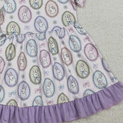 RTS GSD2863 Baby Girls Bows Rabbits Easter Ruffle Knee Length Dresses