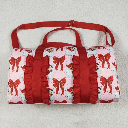 BA0306 Red Ruffle Bows Santa Print Zipper Gym Bags 7.7