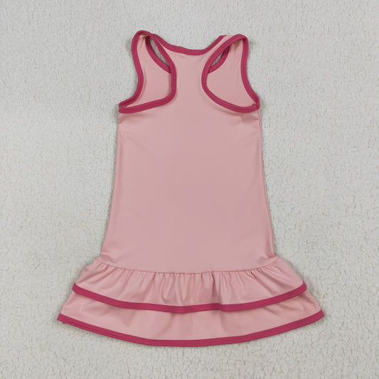 GSD2630 Baby Girls Pink Sleeveless Ruffle Yoga Knee Length Dress 7.10