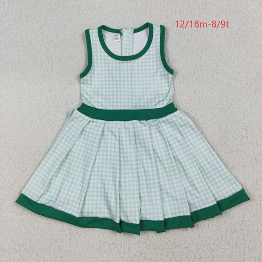 GSD2632 Baby Girls Green Plaid Sleeveless Ruffle Short Yoga Knee Length Dress 7.10