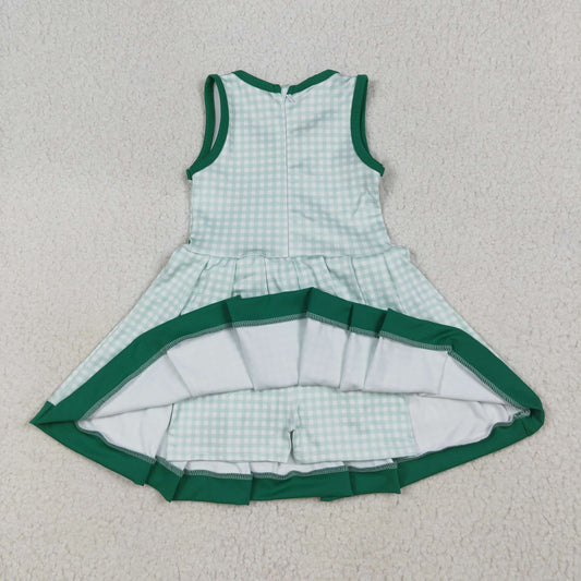 GSD2632 Baby Girls Green Plaid Sleeveless Ruffle Short Yoga Knee Length Dress 7.10