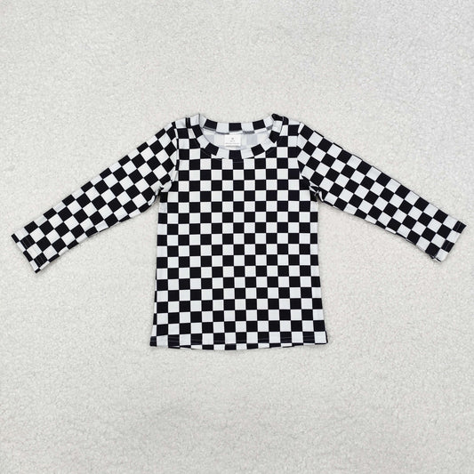 GT0864 Baby Girls Black Checkered Long Sleeve Tee Shirts Tops