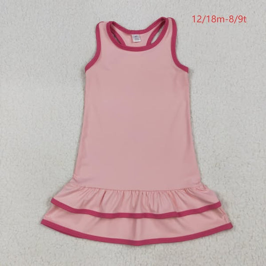 GSD2630 Baby Girls Pink Sleeveless Ruffle Yoga Knee Length Dress 7.10
