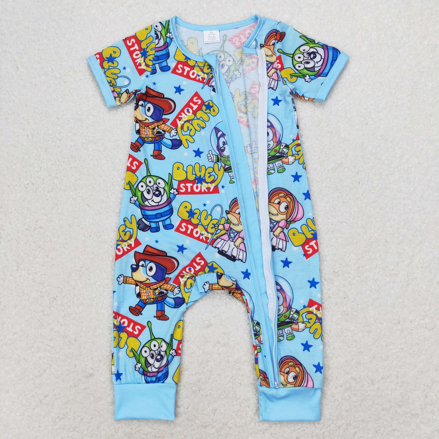 SR1723 Bamboo Boys cartoon dog blue zip-up short-sleeved onesie