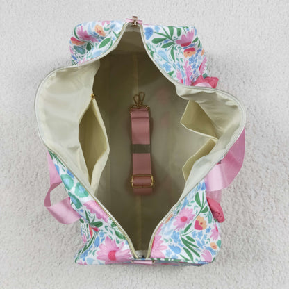 BA0290 Pink Ruffle Floral Print Gym Duffle Bag 7.7