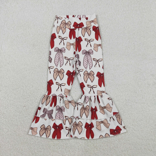P0885 Baby Girls Red Bows Plaid Yoga Bell Bottom Pants  C12.1