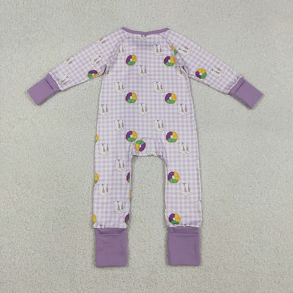 LR2783 Baby Girls Mardigras Boots Donuts Checked Two Way Ruffle Zip Convertible Romper C12.9