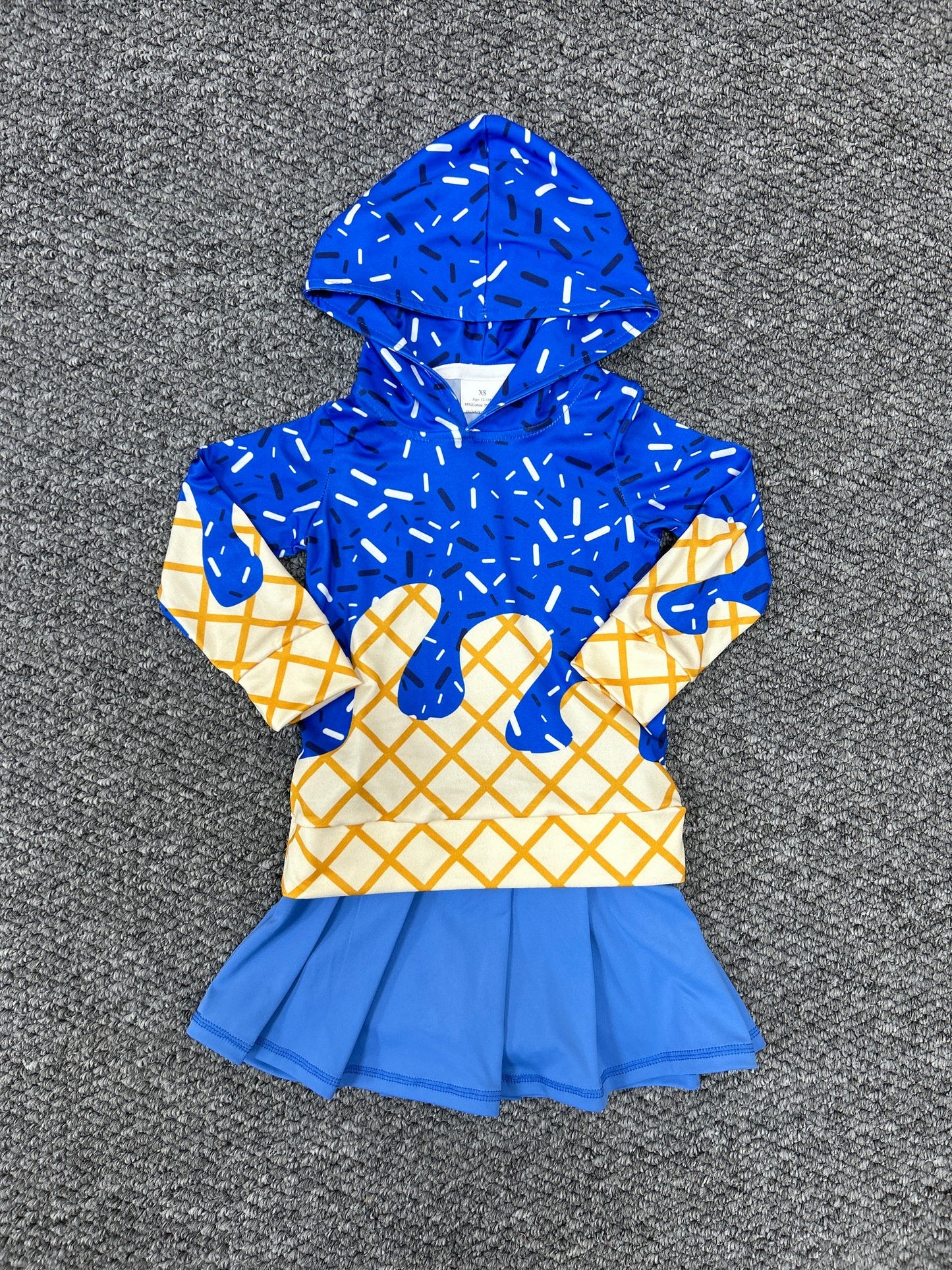 BT1275+GLK0084 Baby Girls Hot Blue Drip Hoodie Top Yoga Skort Team Set 7.30