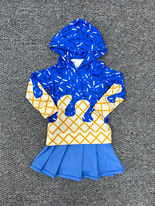 BT1275+GLK0084 Baby Girls Hot Blue Drip Hoodie Top Yoga Skort Team Set 7.30