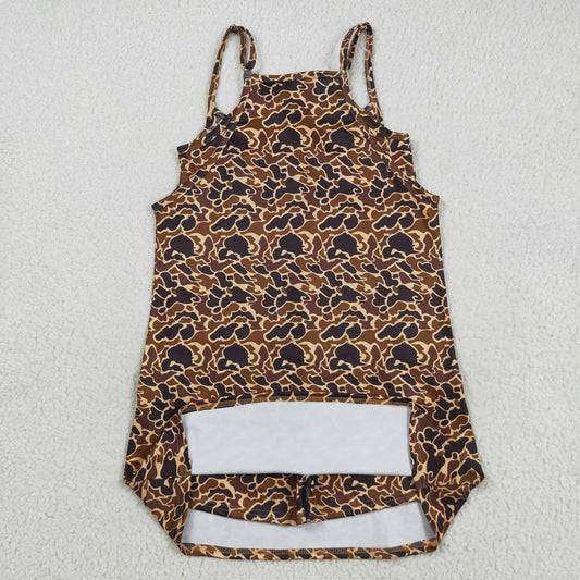 GSD2735 Adult Women Strap Brown Camo Pockets Yoga Shorts Dress 8.13