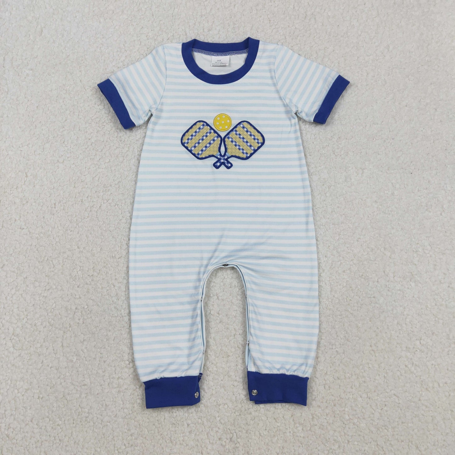 SR3331 Embroidery Baby Boys Stripe Tennis Team Footie Romper C11.28