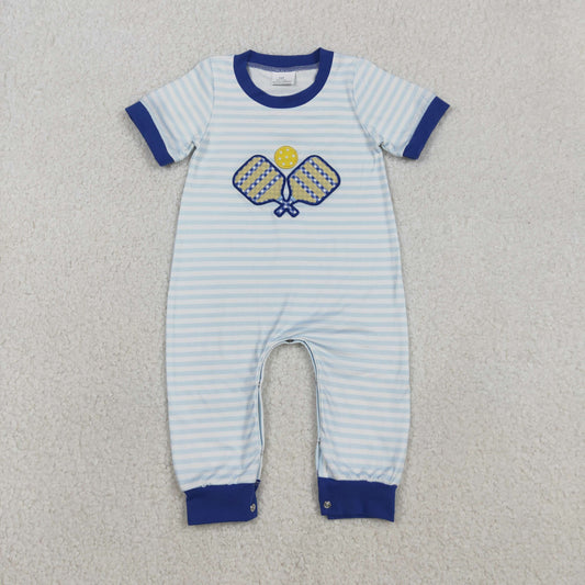 SR3331 Embroidery Baby Boys Stripe Tennis Team Footie Romper C11.28