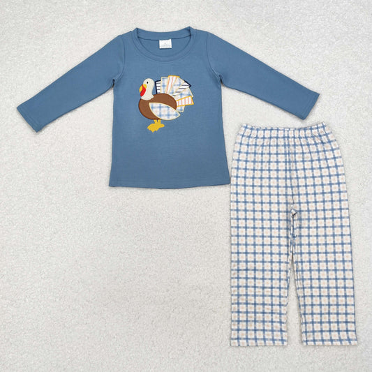 BLP0742 Baby Boys Thanksgiving Turkey Top Checkered Pants Clothes Set