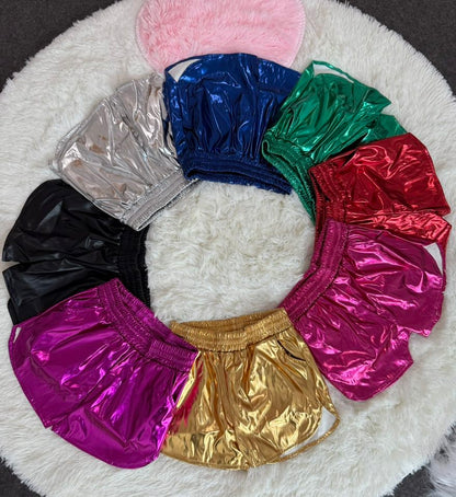 8 Colors Sibling Baby Girls Pockets Leather Metallic Elastic Bottom Shorts