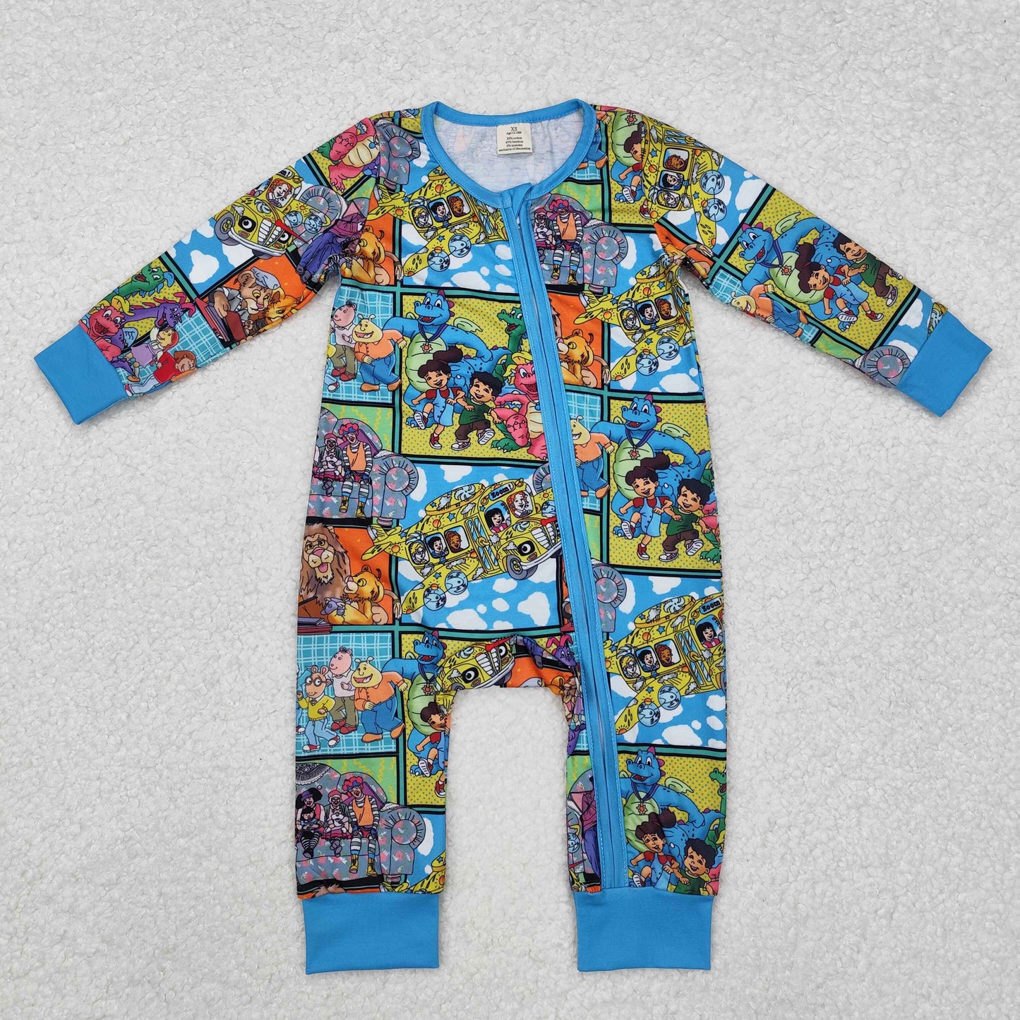 LR2040 Baby Infant Boys Cartoon Aimals Bamboo Long Sleeve Romper