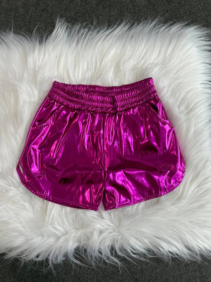 SS0412 Baby Girls Purple Pocket Leather Elastic Bottom Shorts