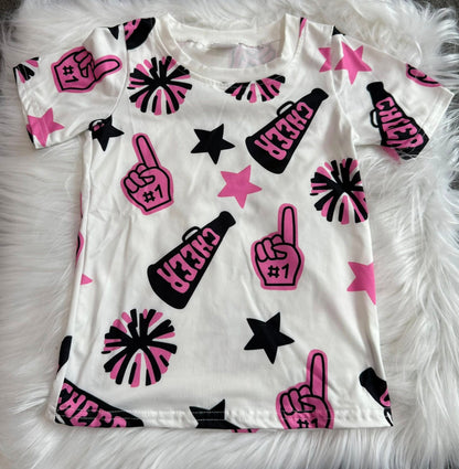 8 Colors Sibling Baby Girls Cheer Team Tee Shirts Tops 7.22