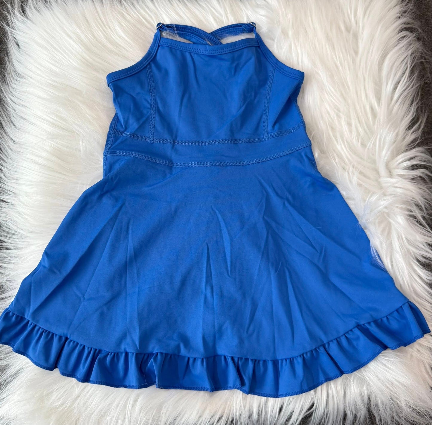 S0551 Baby Girls Royal Blue Knit Knee Length Active Wear Athletic Dress 6.2