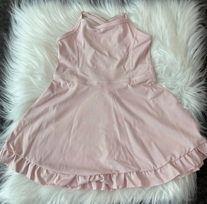 S0553 Baby Girls Pink Knit Knee Length Active Wear Dress