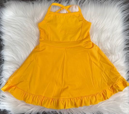 S0455 Baby Girls Yellow Athletic Active Wear Knee Length Dress