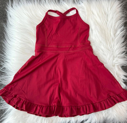 S0568 Baby Girls Dark Red Strap Shorts Yoga Knee Length Dress 7.24