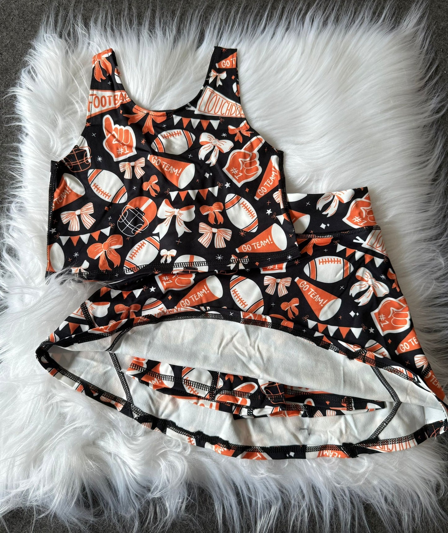 GSD2687 Baby Girls Team Orange Football Bows Vest Top Short Skirts Yoga Set 7.10