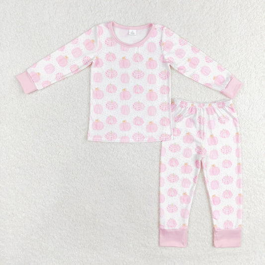 GLP1188 Bamboo pumpkin pink and white long sleeve pants pajama set