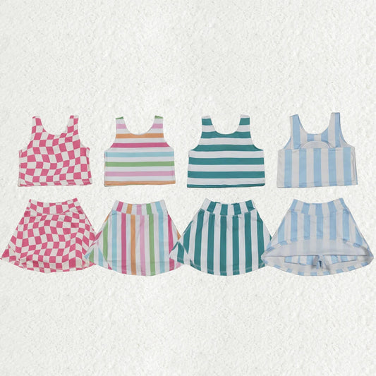 Sibling Baby Girls Sleeveless Stripe Plaid Athletic Skorts Dresses Sets 6.10
