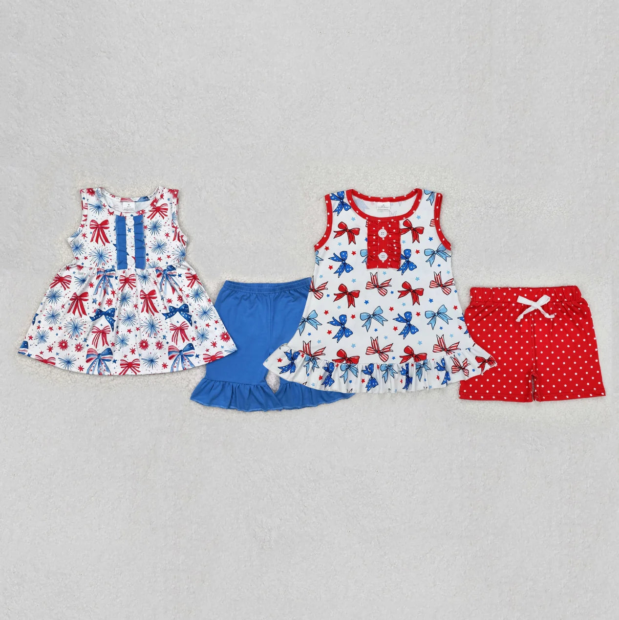 Sibling Baby Girls 4th Of July Bows Tunic Shorts Sets 4.30