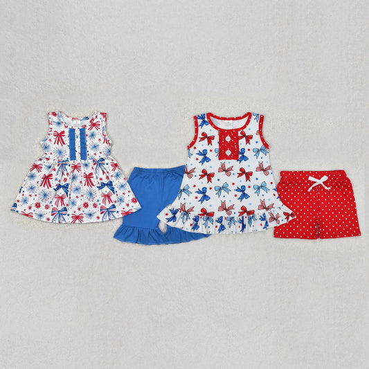 Sibling Baby Girls 4th Of July Bows Tunic Shorts Sets 4.30